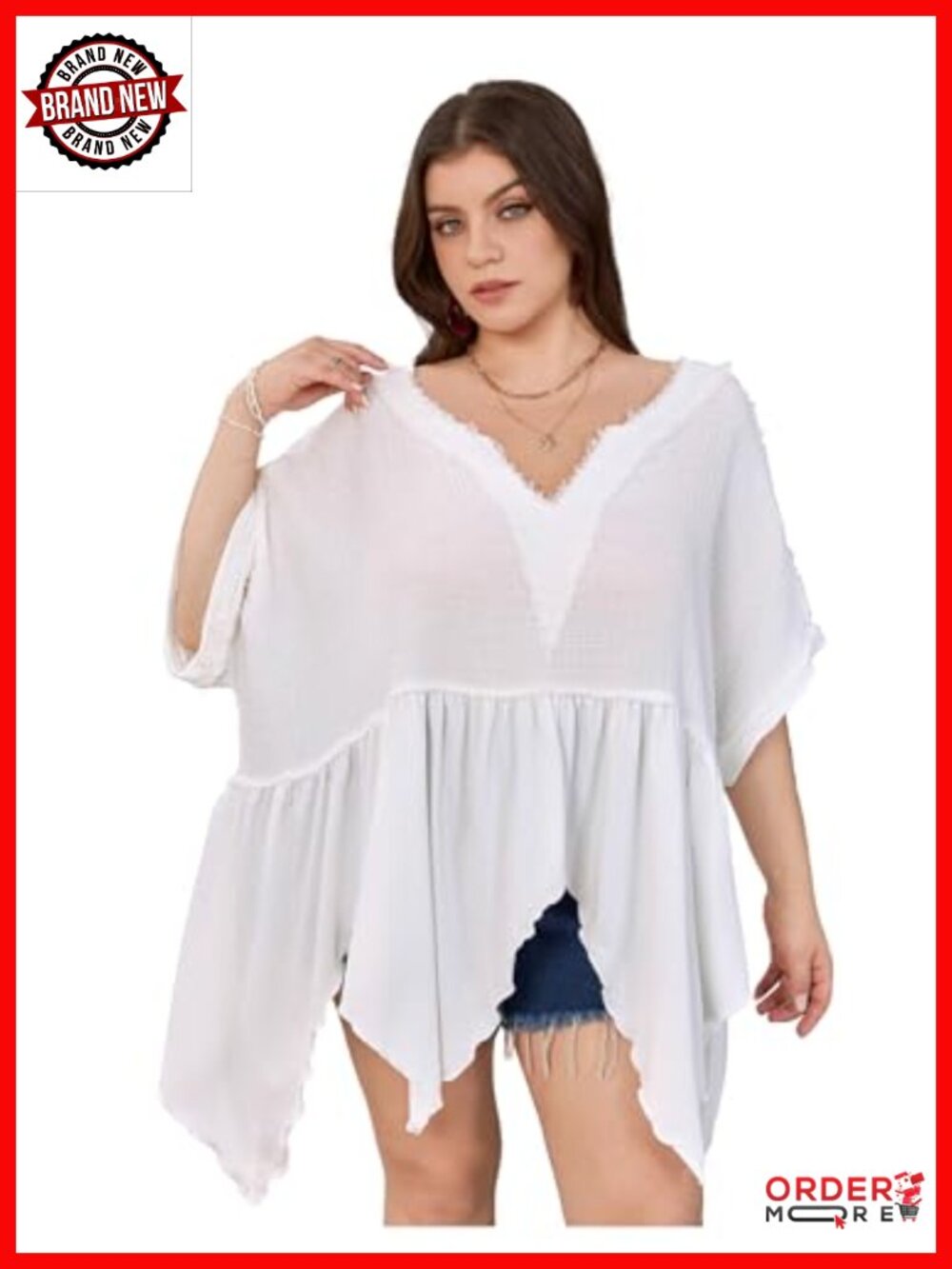 Plus Size Dolman Sleeve V-Neck Ruffle Peplum Blouse - Flowy Boho Top